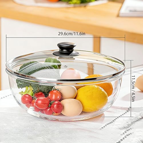 Large Glass Bowl for Sourdough Bread Making 6 QT Glass Mixing Bowl with Lid and Solid Black Bakelite Handle Clear Sourdough Bread Proofing Bowl with Cover Ideal for Baking Meal