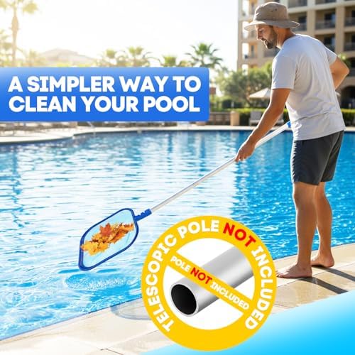 Pool Skimmer Net, Professional Swimming Pool Leaf Skimmer with Heavy Duty Frame, Fine Nylon Flat Mesh for Fast Debris Cleaning, for Above Ground & In-Ground Pools,16×10.8in (No Pole)