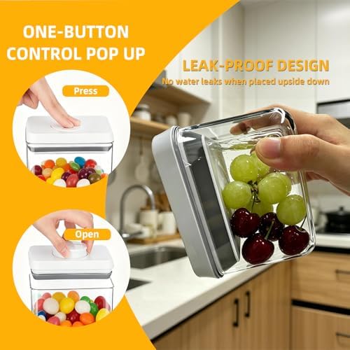 Pop Push Button Airtight Food Storage Containers 4 Pack (0.7Qt)
