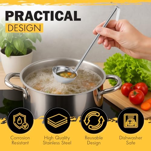 Ladle - Durable Stainless Steel Ladle Serving Measuring Soup Dressing Sauce Gravy Sturdy Dependable Long Handle for Kitchen (1, 2 Oz.)