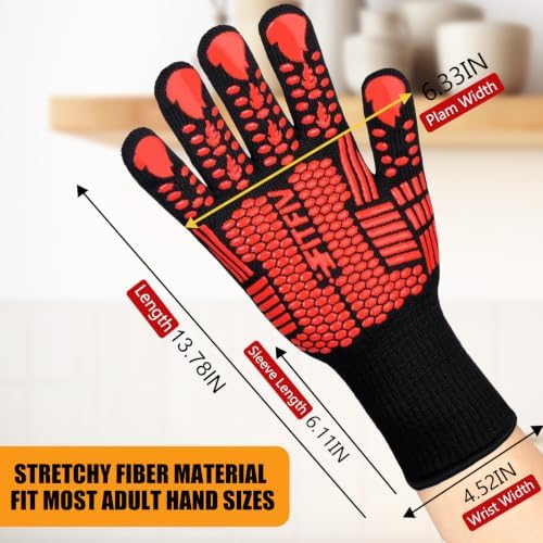BBQ Gloves, 1472°F Heat Resistant with Silicone Grip Oven Mitts