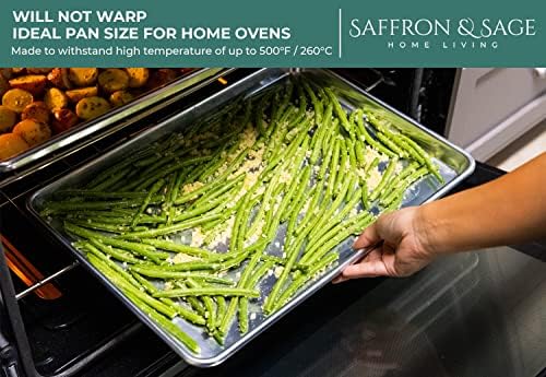 Commercial Quality Cookie Sheet Pan - 2 Pack Aluminum Half Sheet Baking Pan by Saffron & Sage Home Living - This 18x13 Rimmed Baking Sheet Set is Rust & Warp Resistant, Heavy Duty, of Thick Gauge
