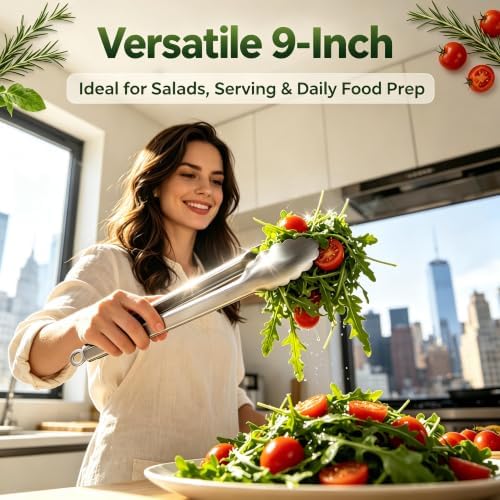 Stainless Steel Cooking Tong Set - 12" & 9" Locking Kitchen Tongs