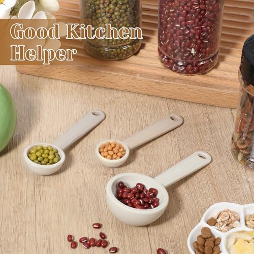 3PCS Food Grade Silicone Measuring Spoon Set Silicone Individual Measuring Spoon Soft Coffee Measure Scoop Round Teaspoon Spoons with Hanging Hole for Adults Kitchen Utensils Baking Cooking