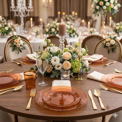I00000 102 Pcs Amber Plastic Plates, Clear Brown Plastic Plates Disposable