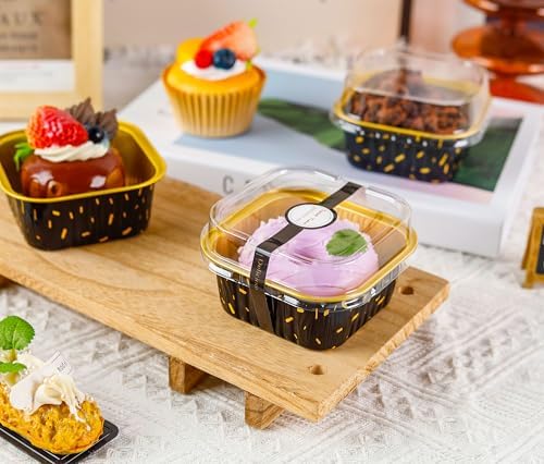 NPLUX Halloween Baking Pans, 5oz 50 Pack Black Gold for Parties