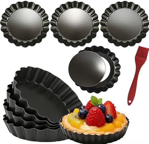 DATANYA 8 Pack Mini Tart Pans 4 Inch with Removable Bottom Round Nonstick Quiche Pan, Heavy Duty Fluted Side for Pies, Mousse Cakes, Dessert Baking (4 Inch 8pcs)
