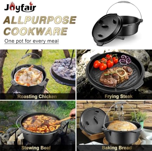 Joyfair Pre-seasoned Cast Iron Camp Dutch Oven, 7.6QT Pot & 2QT Skillet Lid