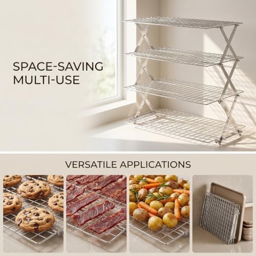 Collapsible Cooling Rack, Adjustable Stainless Steel Drying Rack (4 Tier)