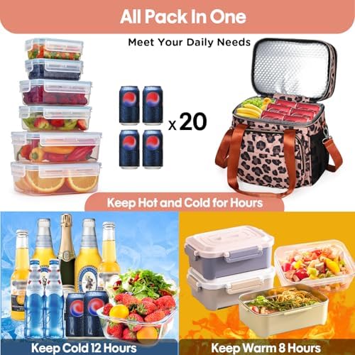 GLENKEY Expandable Lunch Box Insulated Leakproof Cooler Bag Work Outdoor