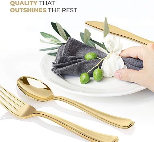 Gold Plastic Silverware Set (200-Pack) – Disposable Heavy Duty Cutlery, 67 Forks, 67 Knives, 67 Spoons for Parties, Weddings, Dinners & Holidays, Stock Your Home