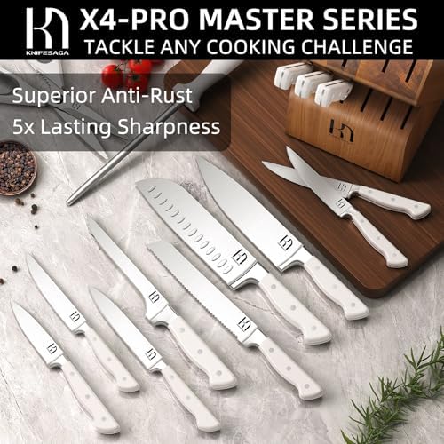 KnifeSaga 15-pc Japanese Kitchen Knife Block Set, Razor Sharp, Professional
