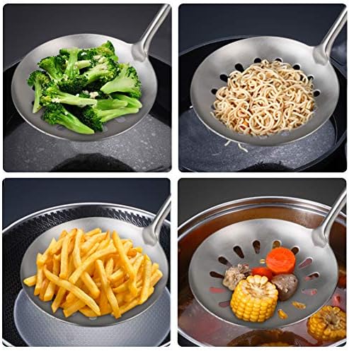 Swify Slotted Spoon Skimmer, Stainless Steel Strainer Ladle With Handle, Asian Wok Skimmer for Kitchen Cooking Deep Fryer, Draining & Frying, 15 inch