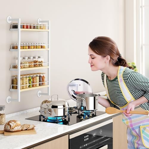 IBUYKE 4 Tier Spice Rack Wall Mount for Kitchen,Natural TLJ016R