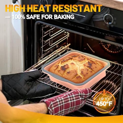 7x7 Silicone Square Cake Pan with Metal Reinforced Edge, Nonstick Brownie Baking Pan, BPA Free, Oven Safe Flexible Silicone Mold, Suitable for Making Cakes, Brownies, Bread, Pie, Lasagna