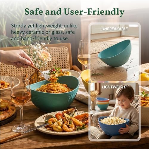 Homienly 60oz Wheat Straw Bowls Set of 6 Salad Bowls Large Popcorn Bowl Unbreakable Serving Bowls Microwave & Dishwasher Safe Bowl Set Centerpiece Bowls for Kitchen, Party, Decor, Camping (Multi)