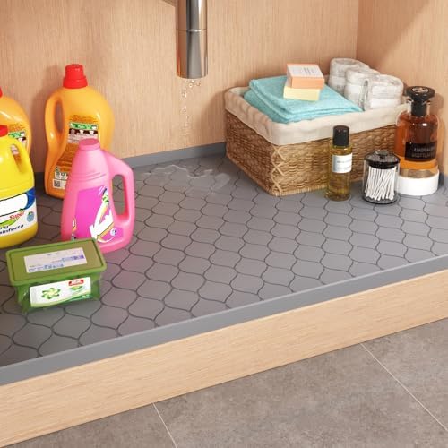 Winisok Waterproof Under Sink Mat 31" x 22", Silicone Mat, Beige