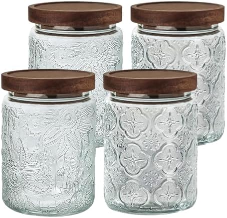 Vintage Glass Jar with Lid Airtight Candy Coffee Canister Food Storage Set