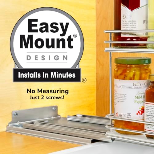 LYNK PROFESSIONAL® Pull Out Spice Organization for Cabinets - 10-3/8 inch Wide – Spice Rack for Inside Cabinets, Slide Out Spice Rack Organizer for cabinet – Pull Out Spice Rack, Sliding 2 Tier Chrome