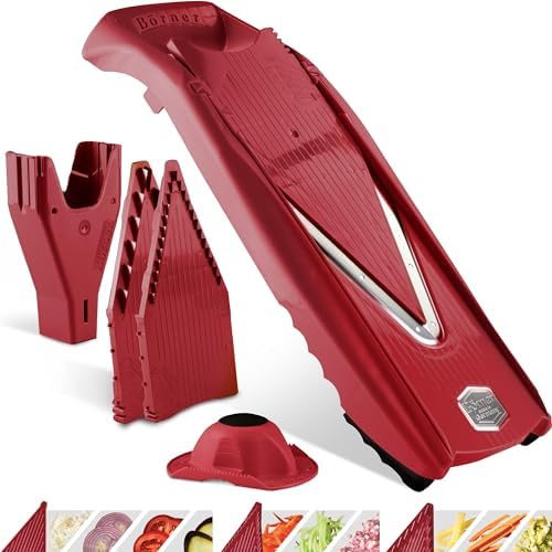 Börner Mandoline Slicer V5 (Starter Set) • Vegetable V-Slicer for Slices, Sticks & Dices in Various Sizes • With Stainless Steel V-Blade • Adjustable Kitchen Slicer • Color: Red