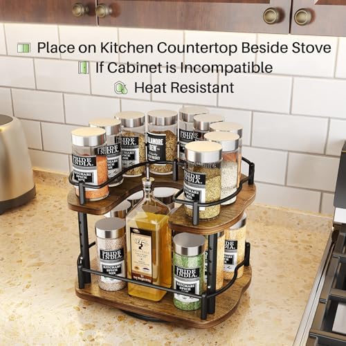 SNTD Lazy Susan Spice Rack Organizer for Cabinet, Wood, Vintage, 9 in