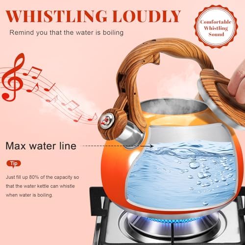 GGC Whistling Tea Kettle for Stove Top, 3.2QT/3L Stainless Steel Tea Kettle