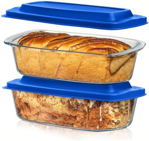 Razab 2 Pack 7.6 Cups Large Glass Bread Pans for Homemade Bread with Lids