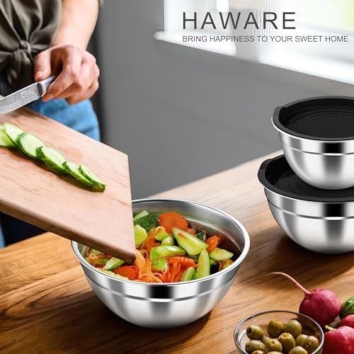 HaWare Mixing Bowls with Airtight Lids, 6-Piece Stainless Steel Salad Bowls