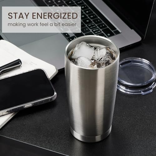 MEWAY 20oz Tumbler 12 Pack Double Wall Vacuum Insulated Travel Mug Bulk, Stainless Steel Tumblers with Lid and Straw, Durable Powder Coated Coffee Cups for Cold & Hot Drinks (Silver, 12)