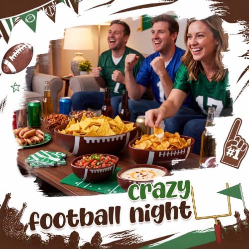 Qinyoung 4 Pack Football Serving Bowls Set, 3 Sizes Melamine Snack Bowls, Reusable Sports Themed Dishes for Game Day, Birthday Party, Chips Popcorn Candy Fruit Serving Supplies