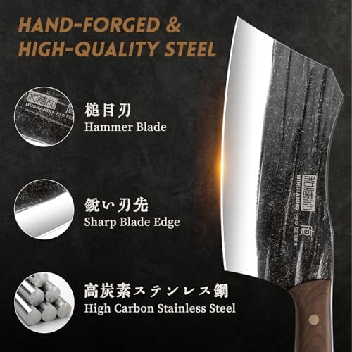 HOSHANHO Butcher Knife Set, 3PCS Knife Set of Bone & Cleaver & Viking Knife