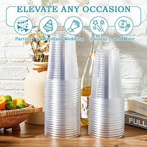 Turbo Bee 200Pack 16oz Disposable Plastic Cups,PET Crystal Plastic Water Party Cups,Clear Disposable Drinking Cups Ideal for Home, Office, Bars, Weddings,Anniversary, Parties
