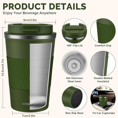 MOMSIV 12oz Travel Coffee Mug, Insulated Coffee Cup with Leak Proof Lid