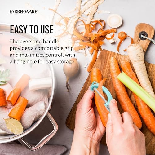 Farberware Vegetable Peeler, Pro2 Euro Peeler with Sharp Stainless Steel Swivel Blade and Ergonomic Handle, Dishwasher Safe, Aqua Sky