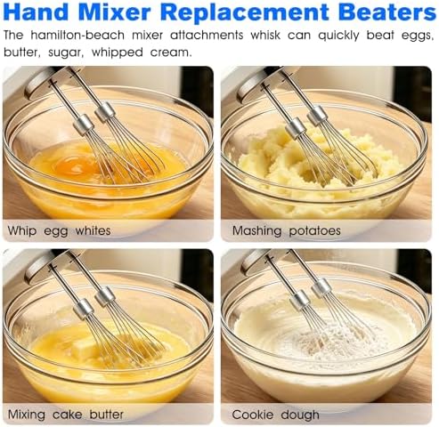 Hand Mixer Whisk Attachment Replacement Hamilton Beach Hand Mixer Attachments 62682RZ 62692 62695V 64699 62632R 62630R 62633R,Stainless Steel Hamilton Beach Hand Mixer Beater Parts - 2 Pack