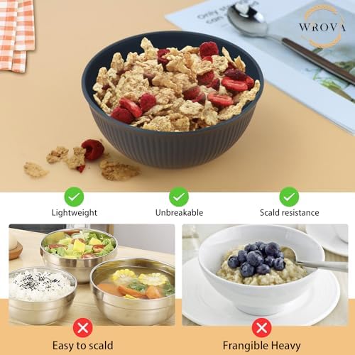 Wrova Plastic Bowls Microwave Safe, Wheat Straw Bowls Set, 8 PCS, 26 OZ