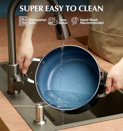 KOCH SYSTEME CS 6 Quart Nonstick Stock Pot with Lid, 6 QT Nonstick Ceramic Stockpot with Stay-Cool Handles, Induction Cooking Pot for Soups, Casserole, Soup Pot, Even Heating, Oven Safe, Gradient Blue