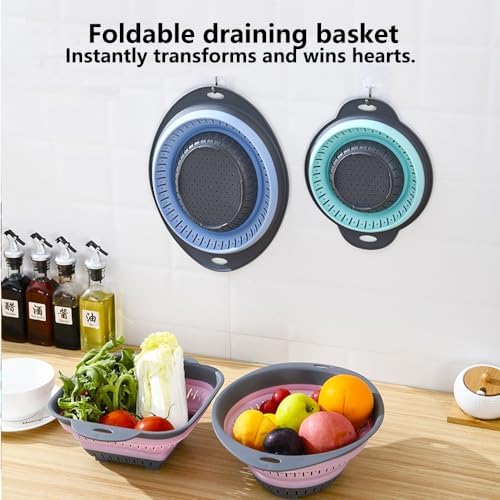 2 Pcs Collapsible Square Silicone Colander Strainer for Fruit Veggie Pasta