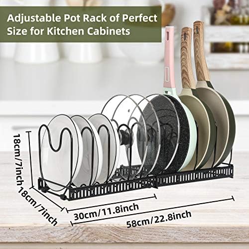 ROOHUA Pot and Pan Lid Organizer Rack for Under Cabinet, 12"-23" Expandable