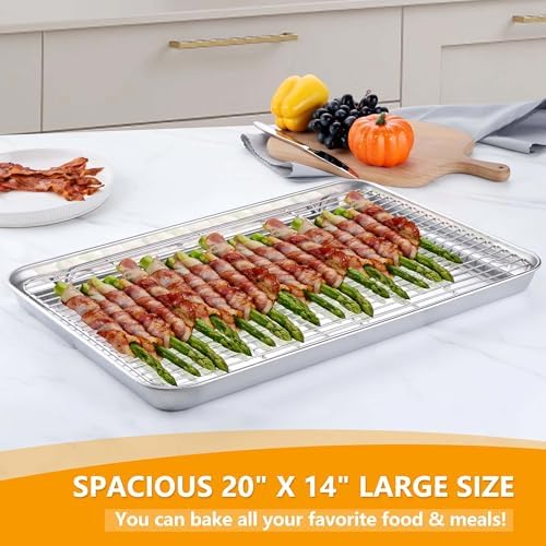 Homikit 20x14 Inch XL Stainless Steel Baking Sheet with Cooling Rack Set