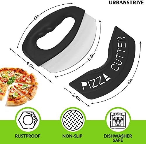 Urbanstrive Heavy Duty Stainless Steel Pizza Cutter with Cover, Super Sharp Blade Pizza Knife Pizza Cutter Rocker, Perfect Kitchen Gadgets for Pizza Cutting Home Essentials (Black)