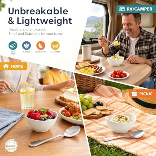 Wheat Straw Bowls Set of 6, Unbreakable Small Plastic Bowls 10oz, Small Serving Bowls for Ice Cream, Yogurt, Snack, Dessert, Microwave & Dishwasher Safe Mini Bowls for Kitchen, Party - White