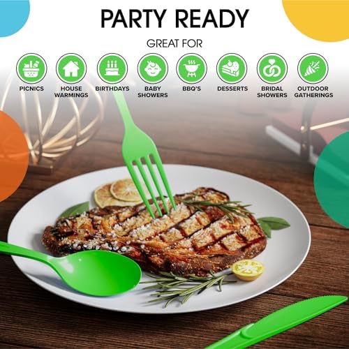Party Solids Lime Green Plastic Silverware 150 Pcs Lime Green Cutlery Set