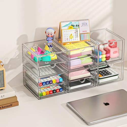 caktraie 4-Drawer Acrylic Storage Organizer for Desk, Crafts,Vanity