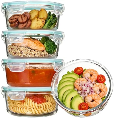 Vtopmart 5Pack 22oz Glass Storage Containers with Lids, Green, Round