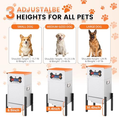 25 lb Automatic Dog Feeder for Large Breeds, 3 Adjustable Heights