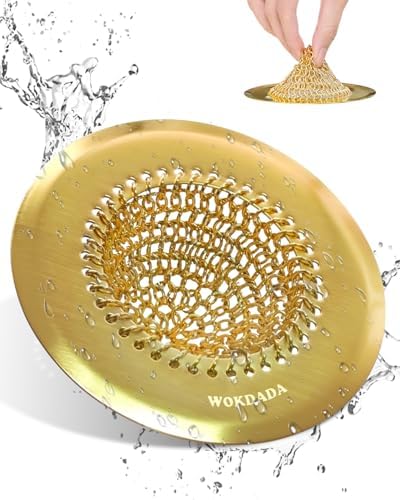 Kitchen Sink Drain Strainer,Patented Reversible Chain Mesh Basket, Gold