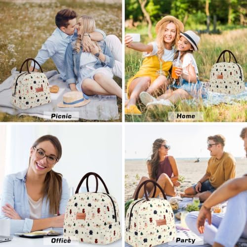 BALORAY Lunch Bag for Women Men Adult Lunch Box (Xmas Cartoon Bear), M