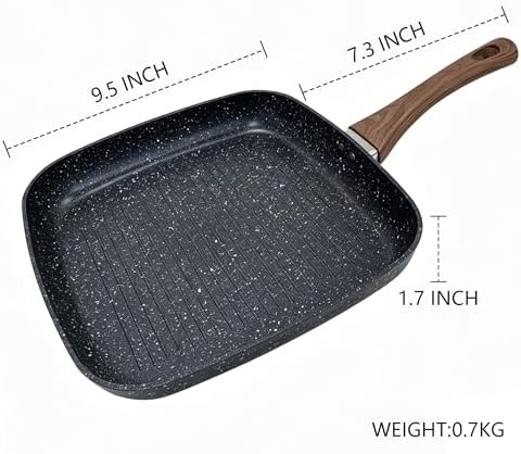 Nonstick 11 inch Square Grill Pan for Steak, Granite Coating for Gas Induction All Stovetops Compatible (9.5 X 9.5 X 1.7 inch)