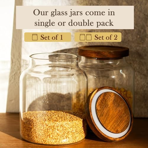 Labina Glass Jar with Wood Lid, Airtight Kitchen Storage Canister